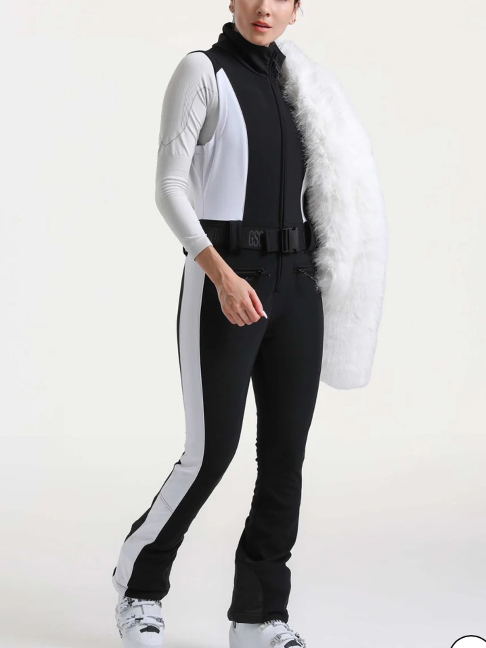 NWT GSOU SNOW black/white one piece slim fit sleeveless ski suit size XS.